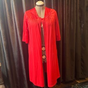 vassarette Red Vintage Robe & Nightgown Set